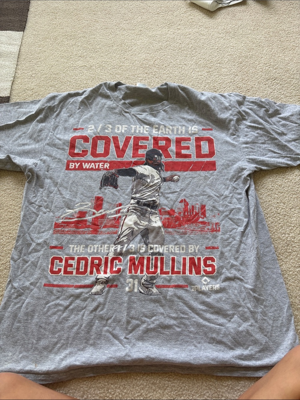 Cedric Mullins Graphic T-Shirt - Gray with Red Print